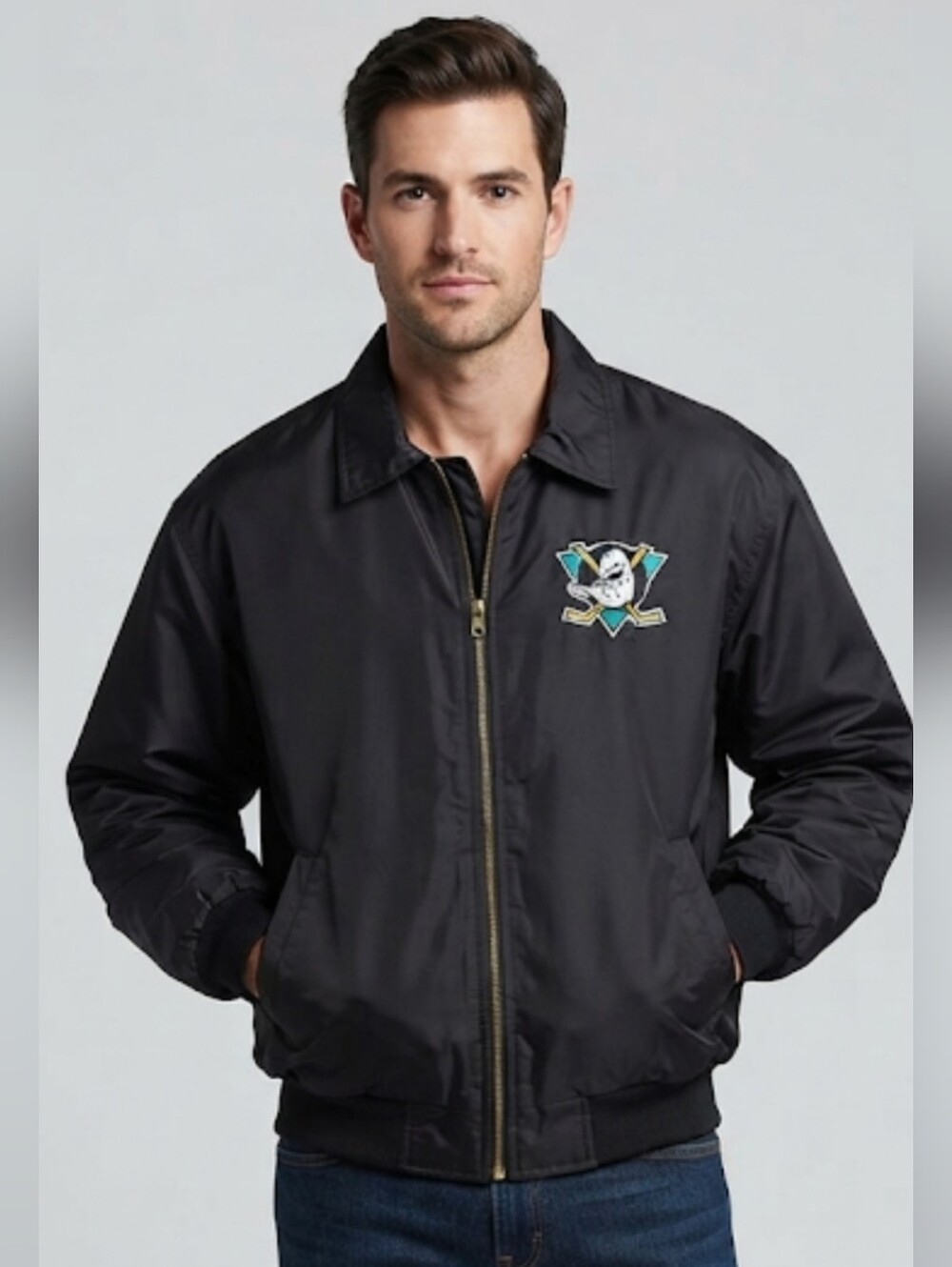 Vintage Anaheim Mighty Ducks Men’s Black Bomber Jacket Medium NHL Hockey
